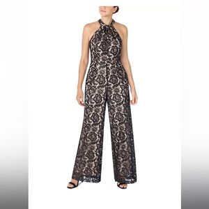 NWT Julia Jordan twist neck black and nude lace jumpsuit